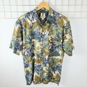 Tori Richard Honolulu USA Cotton Lawn Green Palm Hawaiian Button-Down Shirt